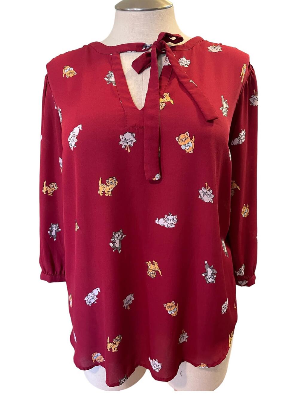 Torrid Plus Size 5 Disney Aristocats Cats Georgette Secretary Tie Peasant Blouse